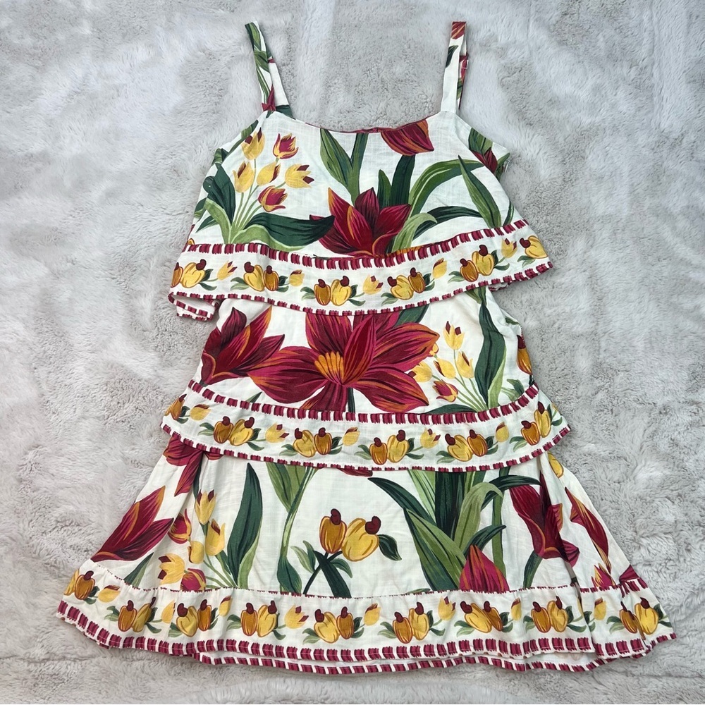 Farm Rio Floral Tiered Dress Mini Fall Pumpkin Boho Layered Rare One of a Kind - Picture 3 of 16